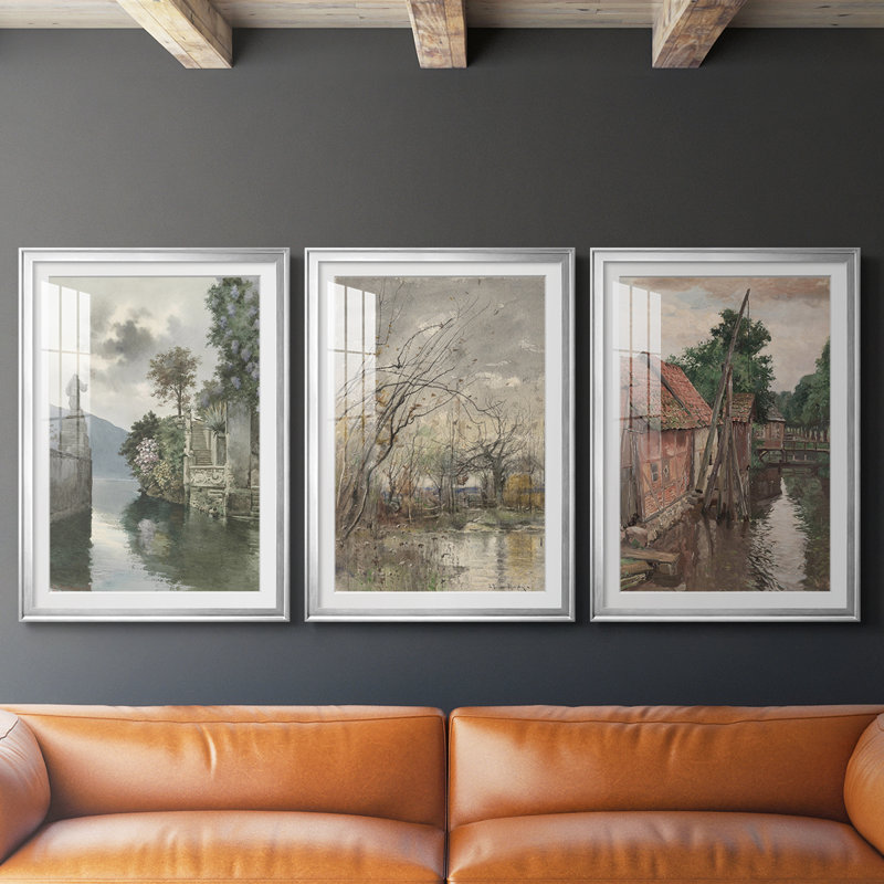 «Vintage Landscape CXV III», reproduction sur mesure encadrée de qualité supérieure - 3 pièces, H 21 po x l 30 po