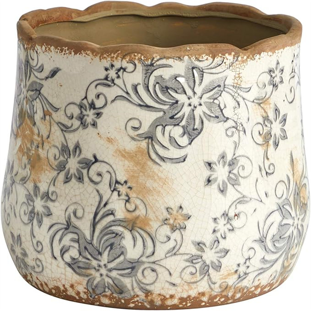 Ophelia & Co. 7In. Tuscan Ceramic Grey Scroll Planter - Wayfair Canada