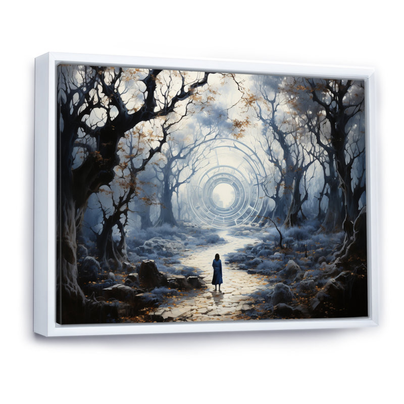 «Gray Buddhism Enlightened Path I», reproduction d'art sur toile, H 12 po x l 20 po x P 1 po, Cadre flottant blanc