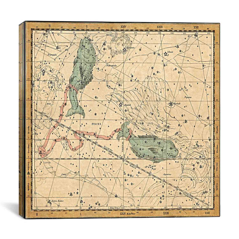 Cartes et graphiques «Atlas céleste - planche 22 (Poissons)» par Alexander Jamieson, impression sur toile