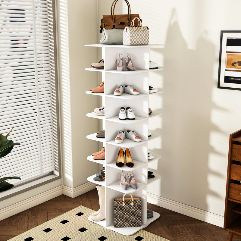 Étagère à chaussures Spinning 7, organisateur peu encombrant, convient à 28 paires, armoire blanche 7, rangement,