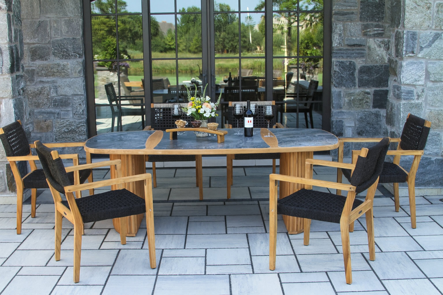 Cava 40" Teak Patio Dining Set, Gray