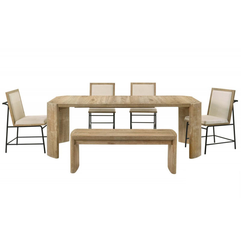 Ensemble de salle à manger contemporain 6 pièces, table à rallonge avec 4 chaises d'appoint et banc Contemporary Driftwood