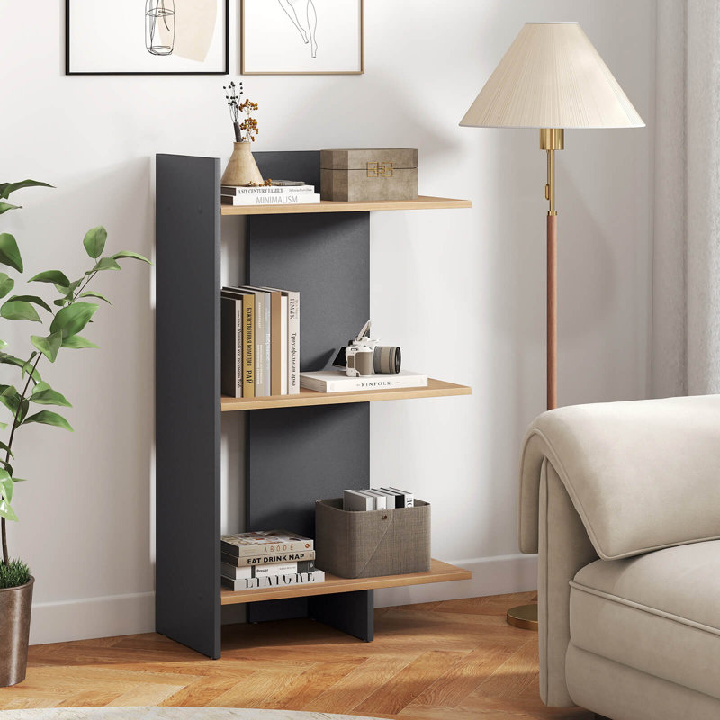 1 PCS 39.5" H x 23.5" W 3-Tier Wooden Bookshelf, Free Standing Open Storage Shelf with Anti-Tipping Kit, Oak/Gray, 1