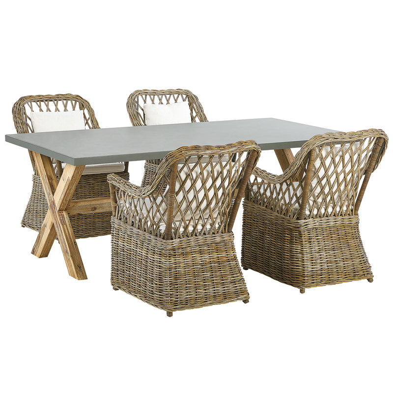 Derwent 6 - Person Acacia Wicker Patio Dining Set with Rectangular Table , Cushions Included, 4