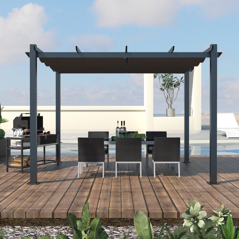 Pergola en aluminium avec auvent, H 96 po x l 156 po x P 113,7 po, Gris