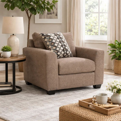 Fauteuil surdimensionné Teu, 1 coussin décoratif, accoudoirs sur rail, suède polyester taupe