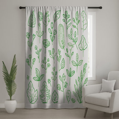 Green Botanical Illustrations Window Curtains, Botanical Sheer & Blockout Curtains - 1 Panel