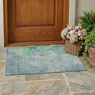 Tapis extérieur lavable antidérapant 2 pi x 3 pi bleu sarcelle