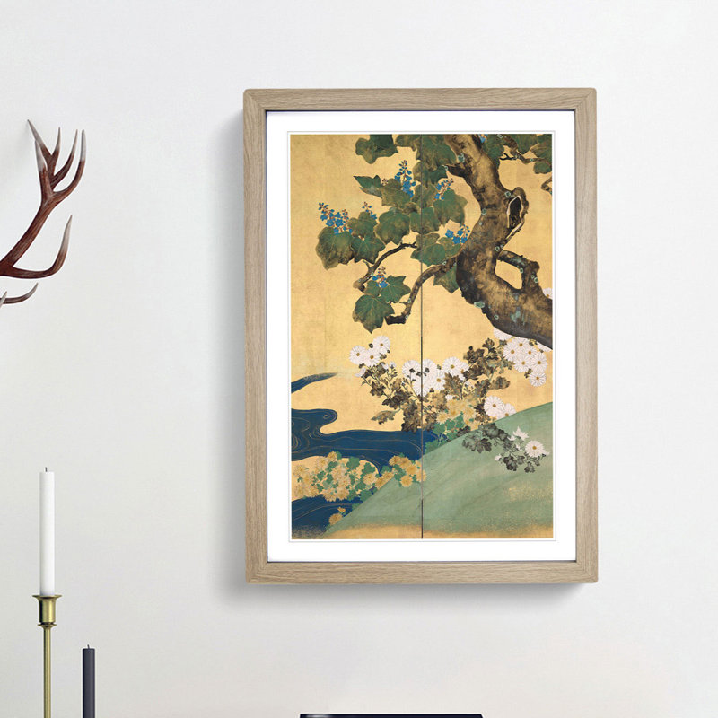 Chrysanthemums by Sakai Hoitsu - Picture Frame Painting Print, Oak Framed, 48cm H x 36cm W x 2cm D