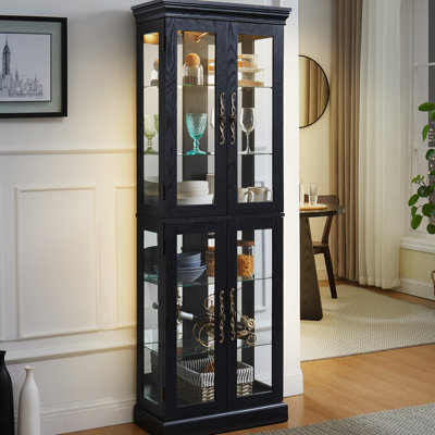 Elegant Six - Tier Lighted Glass Display Cabinet For Living Room, Customizable With Built In Lighting Wine With Internal And Adjustable Shelves
