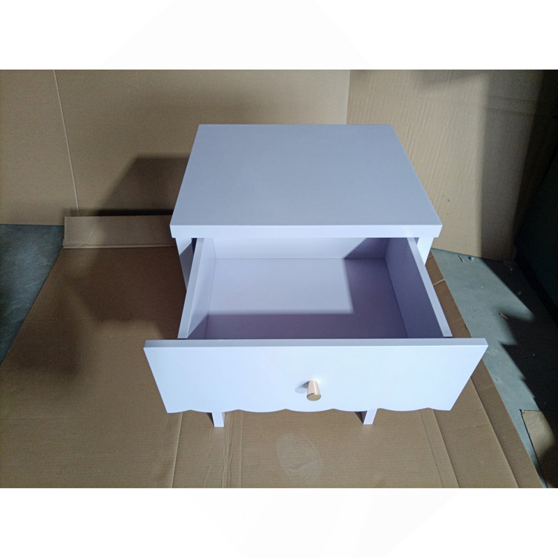 Table de chevet moderne avec tiroir et tablette ouverte, table de chevet à bord festonné pour la chambre à coucher, jolie table d'appoint minimaliste pour chambre d'enfant ou de fille, mauve clair