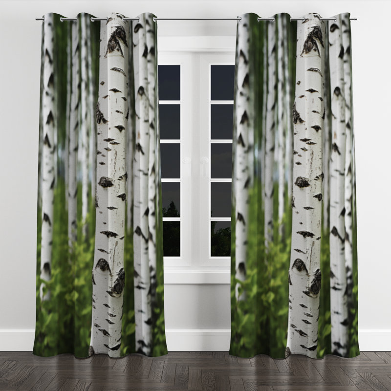 Rideau blanc occultant avec œillets White Green Birch Tree Whispers III, L 52 po x L 63 po, Œillets argentés