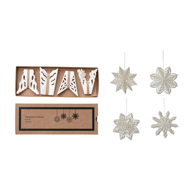 4-Piece Round Handmade Paper Folding Snowflake Ornaments