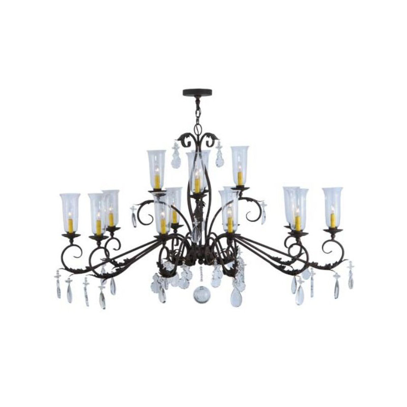 Lustre à niveaux 14 lumières Windsor, Épice cajun, Ouragan en verre transparent