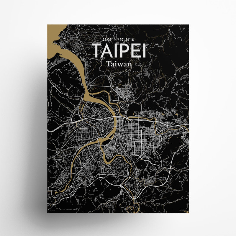 Taipei City Map In Luxe - No Frame Print, 24cm H x 18cm W x 0.05cm D