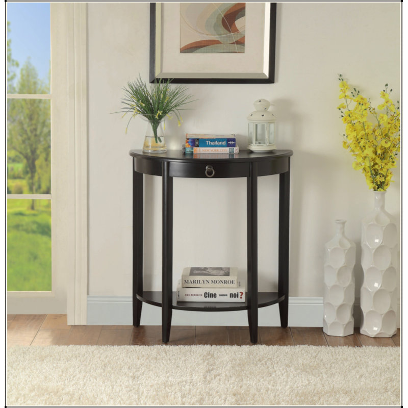 Console demi-lune avec compartiment ouvert et tablette inférieure, parfaite pour les vestibules et les salons