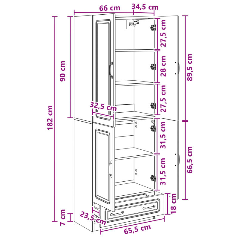 4 -Door 3 Storage Cabinet, Black