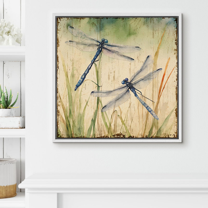 "Libellules tranquilles, aquarelle inspirée de la nature, art moderne pastel" sur, Blanc, H 16 po x l 16 po