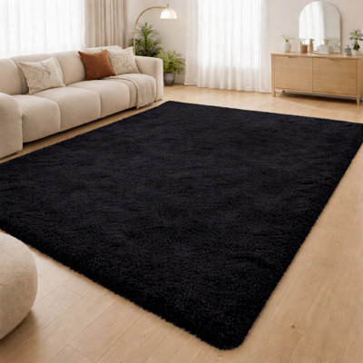 Aspire Homeware Black Shaggy Area Rug Soft Plush Indoor Carpet