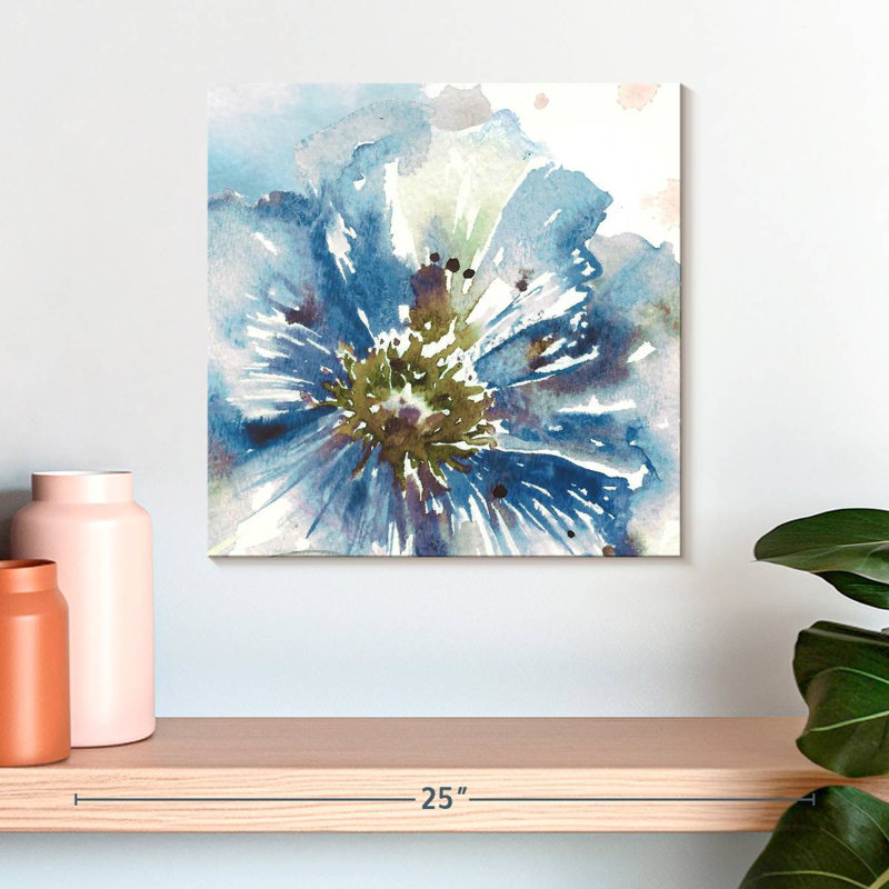 Harnek, aquarelle, bleu, coquelicot, gros plan, H 16 po x l 16 po