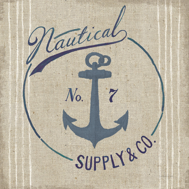 «Floursack Nautical IX Burlap» par Danhui Nai, art textuel sur toile tendue, H 12 po x l 12 po
