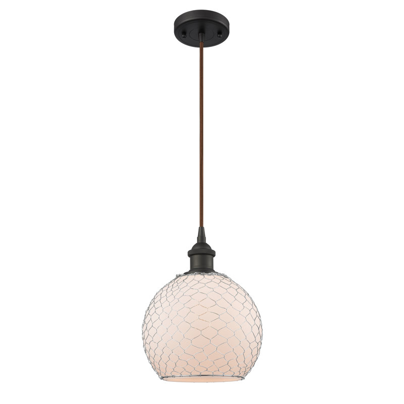 Luminaire sphère suspendu 1 lumières simple Egger, H 13 po x l 10 po x P 10 po, Blanc / Nickel, Blanc et chrome poli