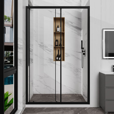 48 In. W X 72 In. H Single Sliding Framed Shower Door In Matte Black Finish