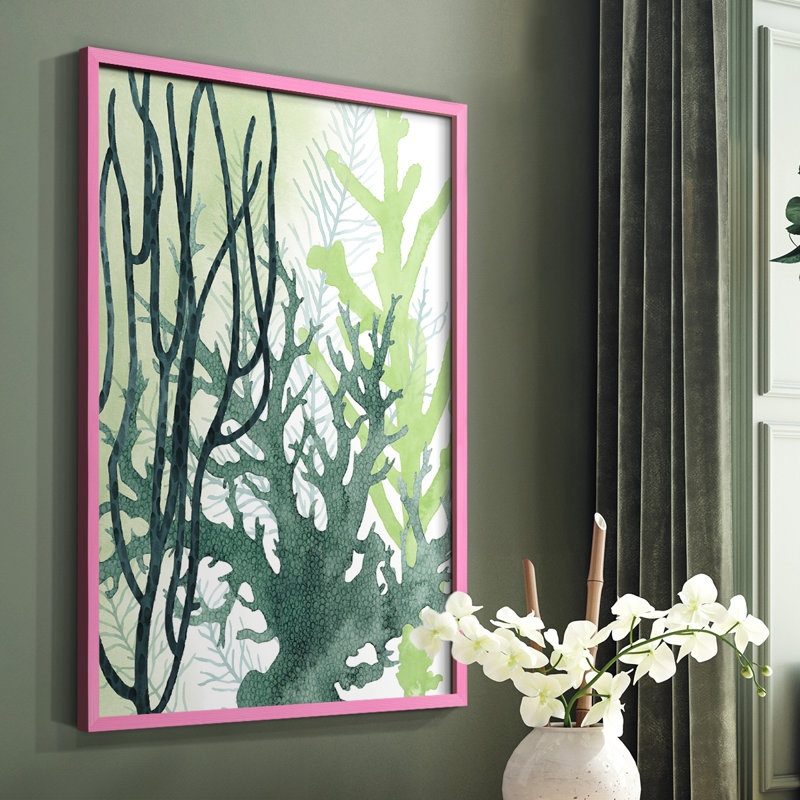 Reproduction encadrée texturée corail II - bois massif, Rose, H 10 po x l 8 po
