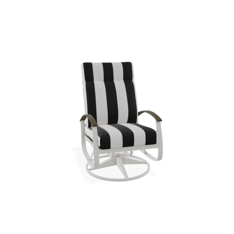 Chaise berçante pivotante réglable avec coussins Askar, Cabana classique à rayures noires Sunbrella®, Bois de plage P40