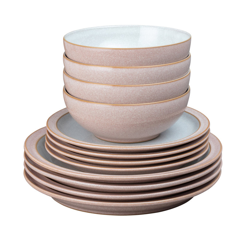 Denby Elements 12 Piece Dinnerware Set, Service for 4, Sorbet Pink