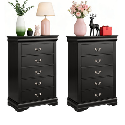 2 Piece Bedroom Set , Solid Wood Chest Of 5-Drawers，No Assembly Required
