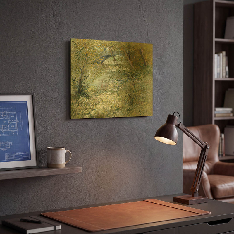 «River Bank In Springtime» par Vincent Van Gogh, art mural en métal doré, 16 po x 12 po, 16"x12"