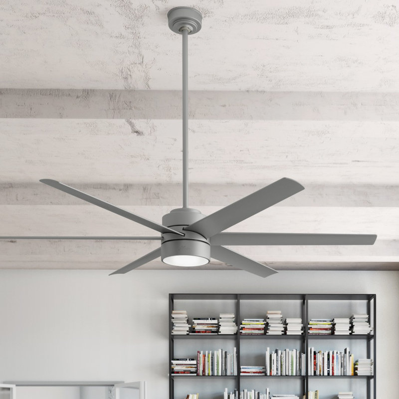 Ventilateur de plafond standard à 6 pales de 72 po avec commande murale et ensemble d'éclairage inclus Solaria, Argenté mat