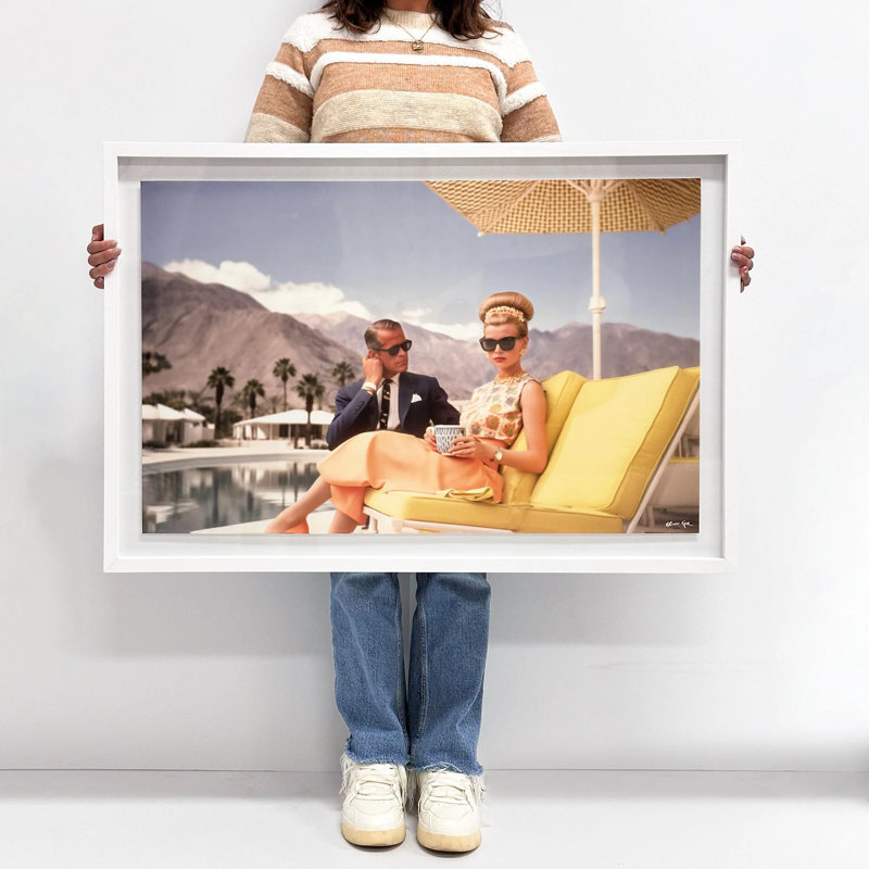 Oliver Gal Poolside Palm Springs Couple Coastal - Luxury Shadowbox Framed Wall Art, 25.5" H x 37.5" W, White