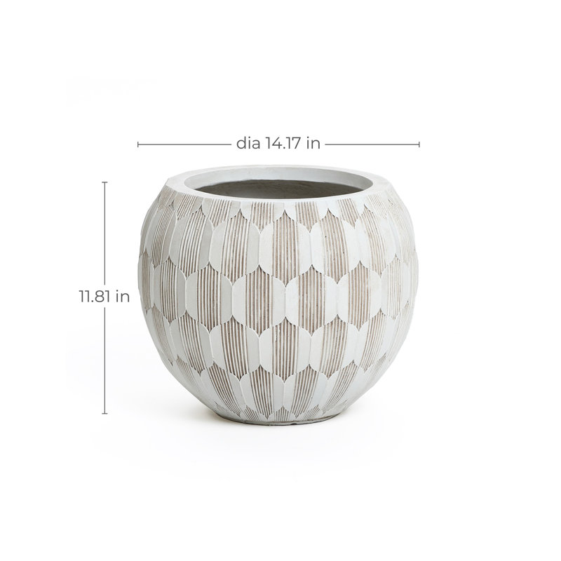 White and Beige Pattern 14.2-Inch Round Planter