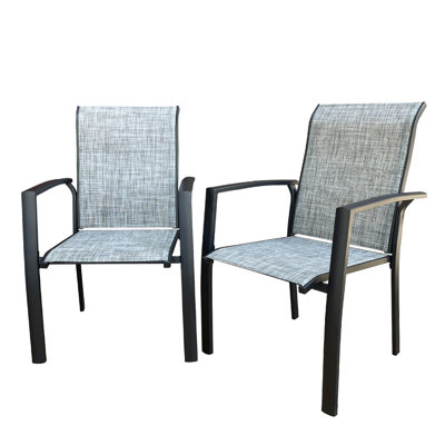 Outdoor Patio Chairs Of 2, Metal Frame With E - Coating, Rust , Breathable , Stackable For Garden And Poolsides, 22.1"L X 25.2"W 36"H, 400 Lbs Weight Limit All Weather Dining In Black, Seats, Design