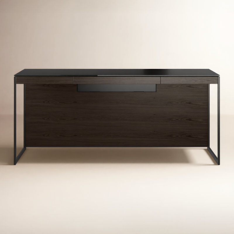 Sequel 20 Glass Writing Desk, 24.75" H x 66" W x 24" D, Charcoal Stained Ash/Black
