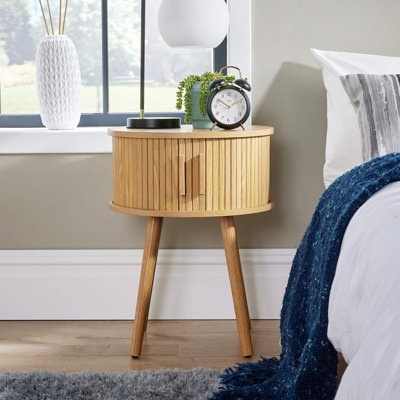 Chahna Slide Opening Round Bedside Table Unit - Natural