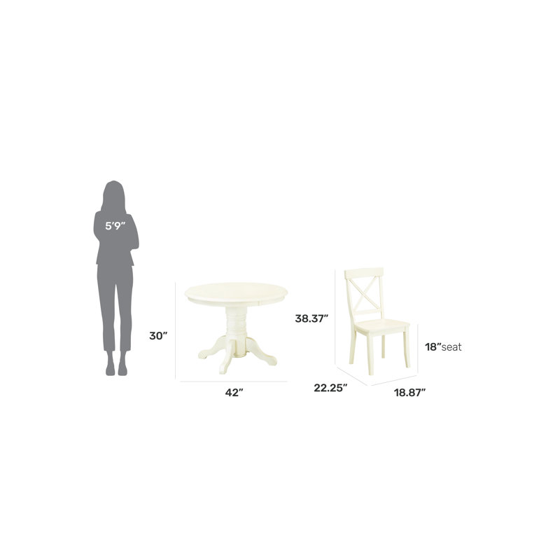 Standridge Round Solid Wood Dining Table, Off-White