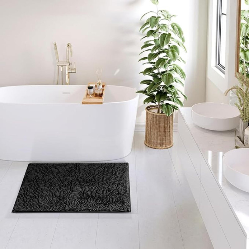 Ensemble de tapis de salle de bain, 2 pièces en chenille - séchage rapide, antidérapant, lavable à la machine - tapis de bain