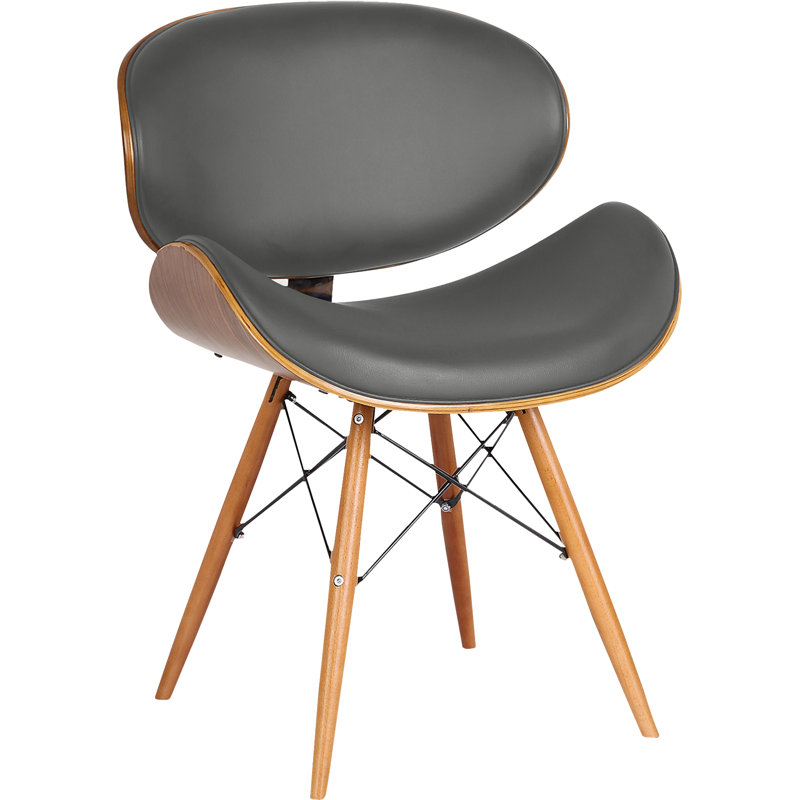 Murtaza Mid-Century Dining Chair in Faux Leather and Walnut Wood, Gray, Natural