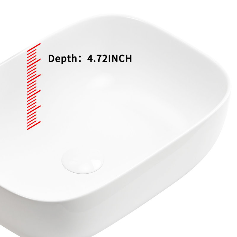 Lavabo de salle de bain ovale moderne en porcelaine blanche au-dessus du comptoir, conception généreuse et élégante, aspect céramique ultrabrillant, glacis cuit au four nécessitant peu d'entretien, nettoyage facile