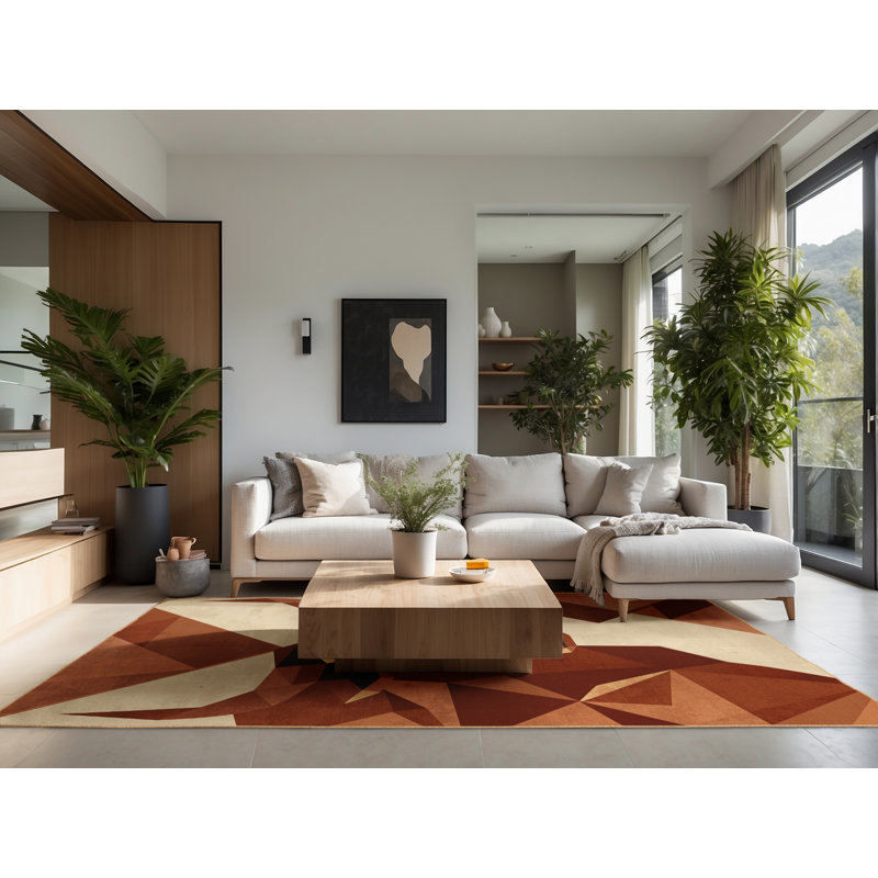 Tapis brun clair à motif géométrique moelleux Soft Clements, 7 x 9