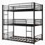 Structure de lit superposé simple noir triple, au-dessus de la conception, deux échelles pour faciliter l'ascension, barrières de sécurité pleine longueur, lit silencieux, structure en métal, accès, lits supérieurs, peu encombrant dans les petites chambres