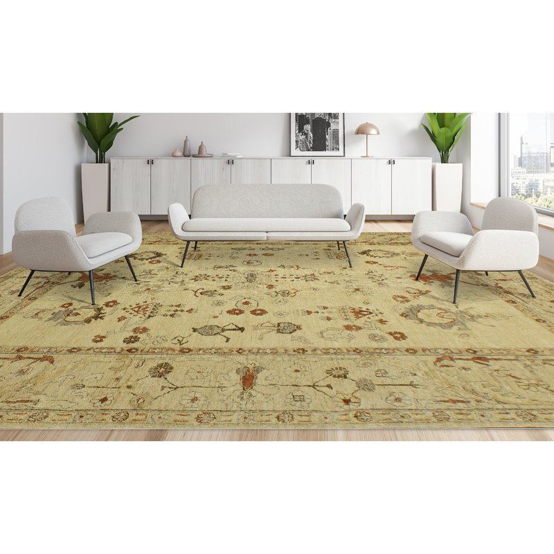 Wool Oriental Area Rug in Cream, Rectangle 9' x 12'