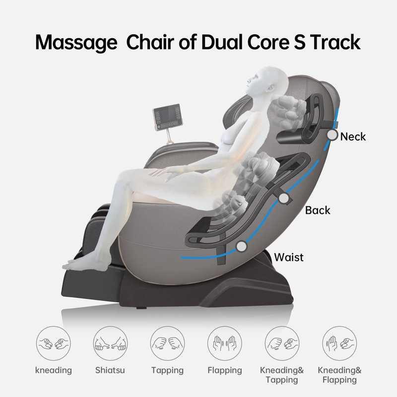 Newest Full Body Zero Gravity Massage Chair with Dual-Core S Track, LCD Remote and APP Control, Black Faux Leather