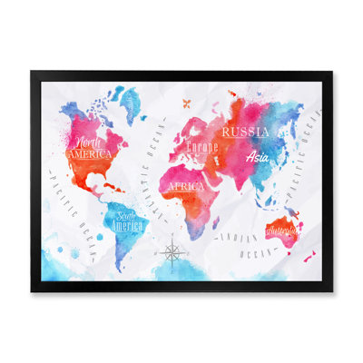 Carte du monde en rose et bleu - Impression sur toile
