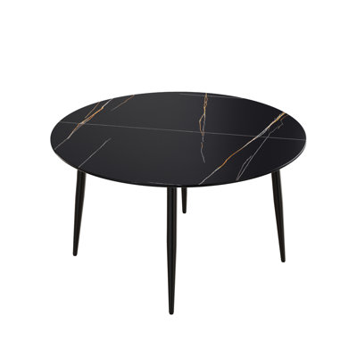 6 Black Round Dining Table With Impermeable Sintered Stone Top Surface For 6