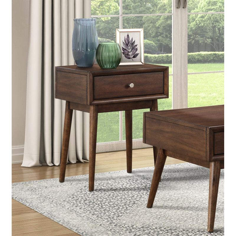 Table de bout à finition brune avec 1 tiroir pour les concepts de décoration intérieure